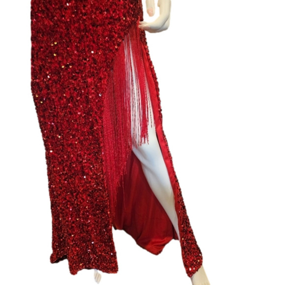 Zapaka Full Length Sequin Split Thigh Prom Dress Size 2 - Picture 4 of 15